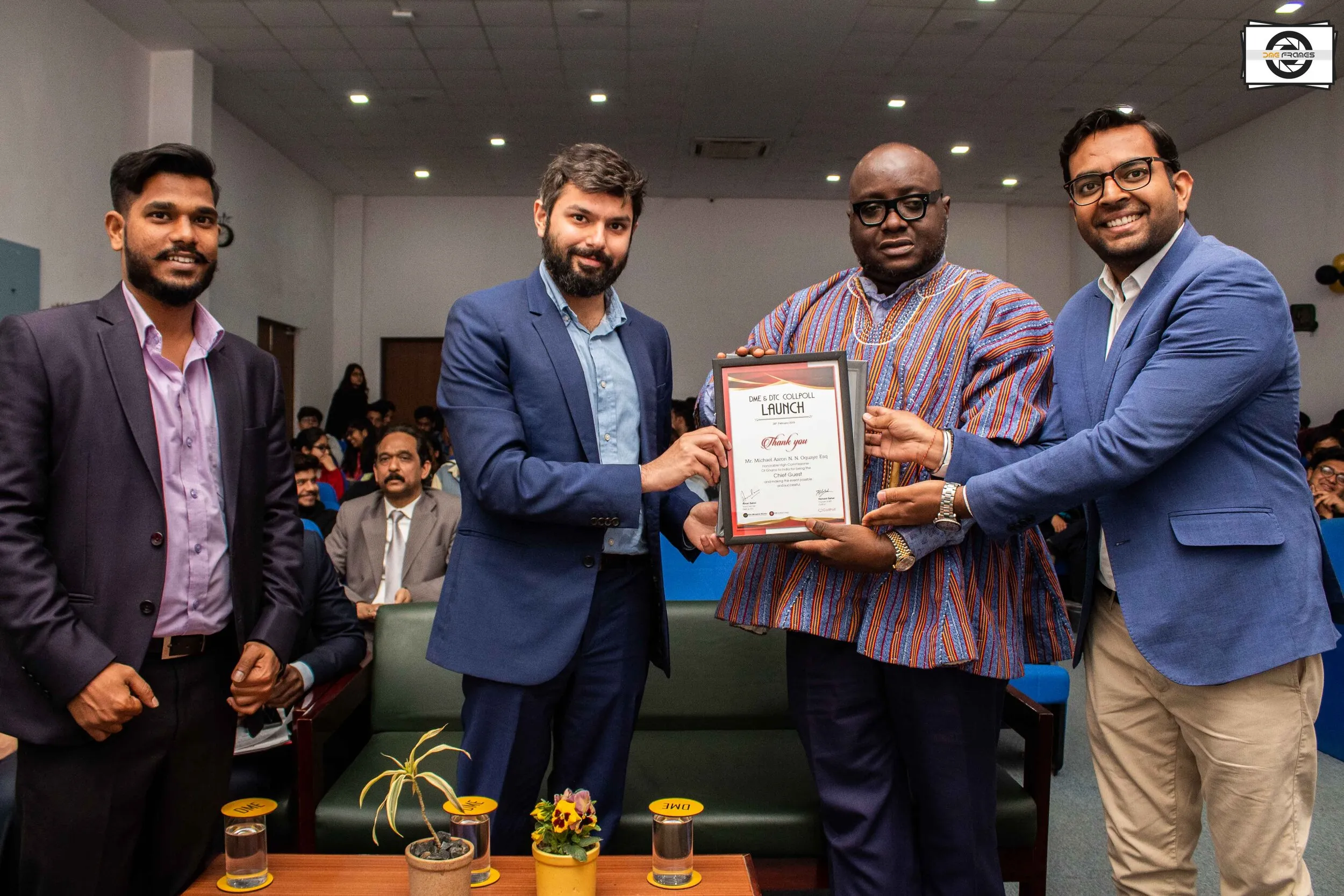 Launch of DME CollPoll Platform on 26th February 2019 by His Excellency, Mr. Michael Aaron N. N. Oquaye Esq (Jnr), High Commissioner of Ghana to India, honourable Vice Chairman of DME, Mr. Aman Sahni and Founder & CEO of CollPoll, Mr. Hemant Sah…